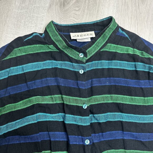 Jaeger Shirt Womens 14 Large Linen Long Sleeve Striped Button Up Vintage Style - Picture 2 of 11